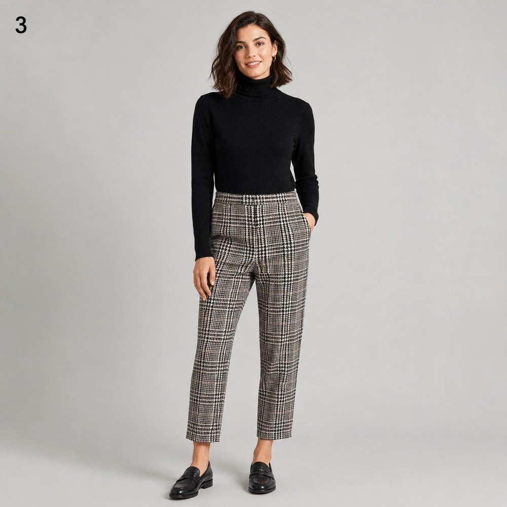 Talbots Womens 14 Wool Houndstooth Windowpane Ankle Pants Black White Red Plaid